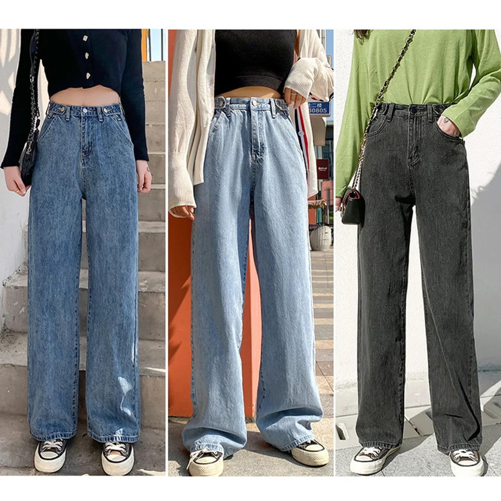 

Women Jeans High Waist Korean Harajuku Style Wide Leg Female Blue Denim Casual Loose Streetwear Straight Pants Trousers