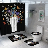 butterfly 3d print shower curtain set waterproof washable polyester bath curtain anti slip rugs toilet lid cover bath mat set