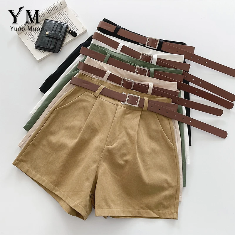 

YuooMuoo Shorts Women Solid All Match 2021 New Summer Comfortable Elegant Wild Shorts With Belt Korean Fashion Ladies Shorts