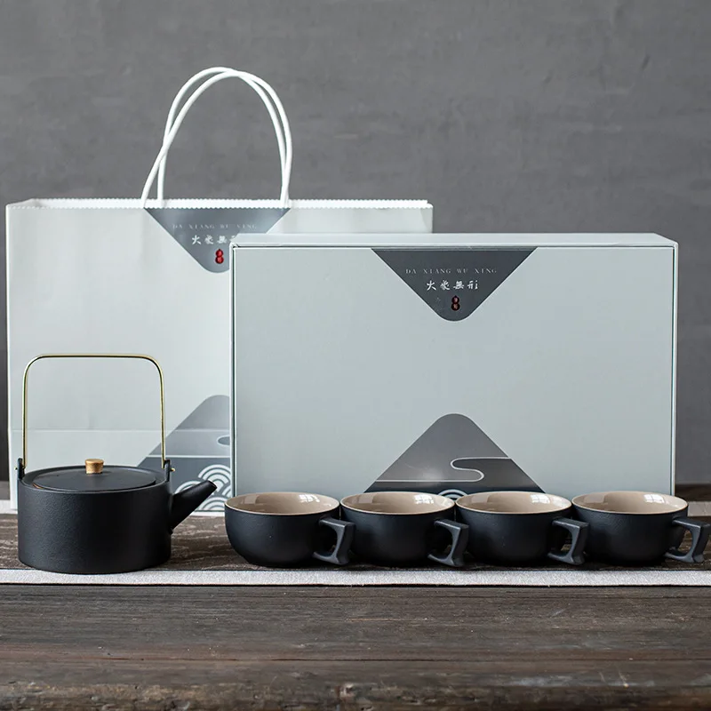 

High-grade black pottery large-capacity teapot kung fu tea set gift box gift ceramic tea set bone china tea set