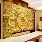 Пользовательская 3D Роспись тисненый Золотой резьба китайский дракон фото обои для отеля ресторана гостиной настенные бумаги домашний декор