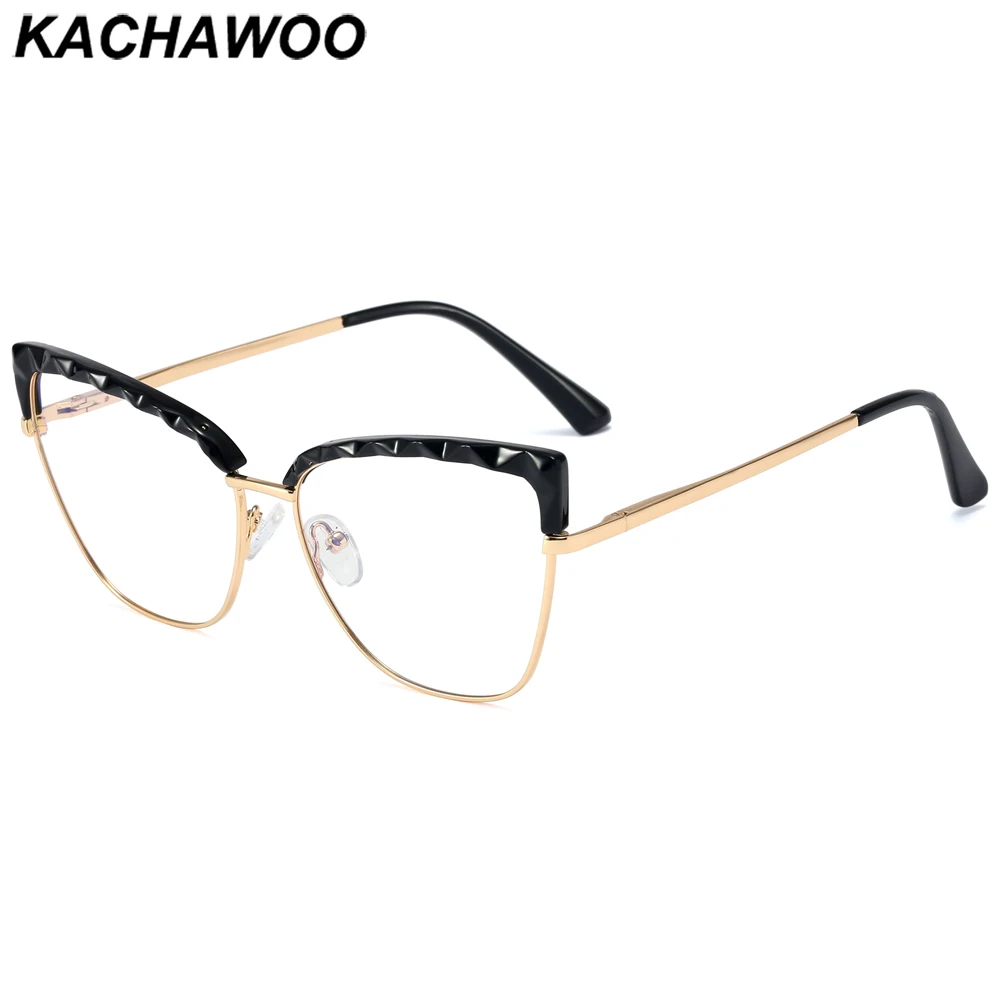 

Kachawoo optical glasses frame women cat eye black pink clear metal eyeglasses blue light blocking half-frame birthday present