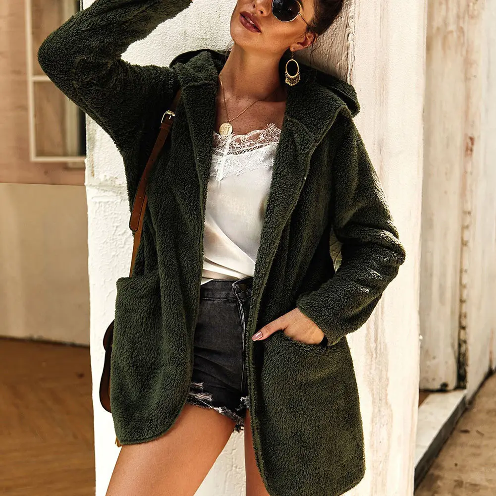 

Women Autumn Winter Hooded Jacket Coat Long Sleeve Lapel Warm Cotton Coat BMF88