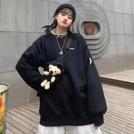 

Hoodie Kawaii Pullovers Women Cute Sudaderas Plus Size Couples Matching Streetwear Women Manga Larga Korean Fashion Top