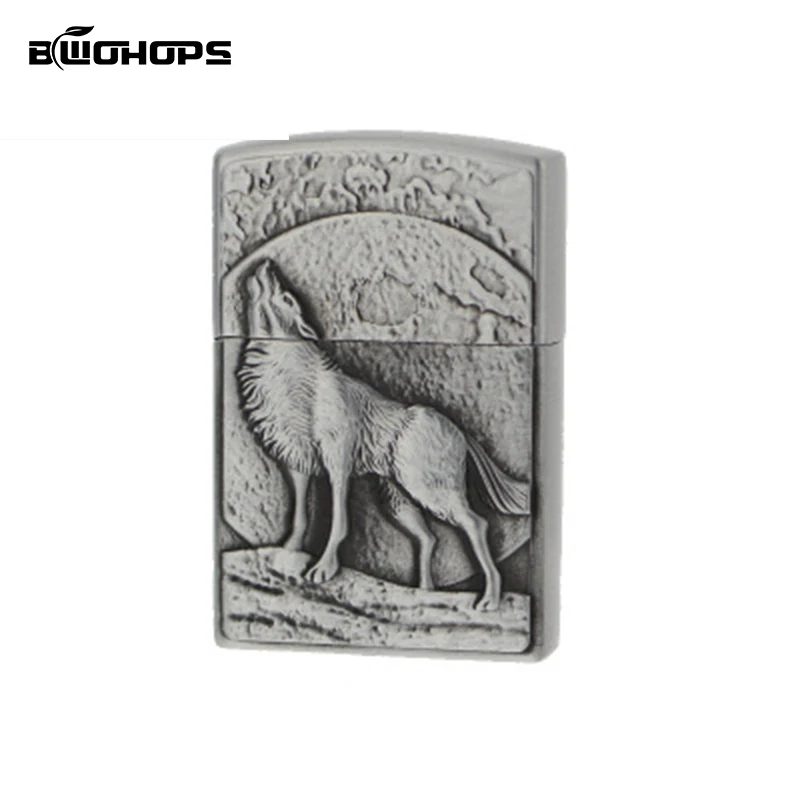 Винтажная рельефная Зажигалка на реактивных колесах Wild Wolf& Moon портативная сигаретная дымовая надувная Классическая Бутановая газовая зажигалка