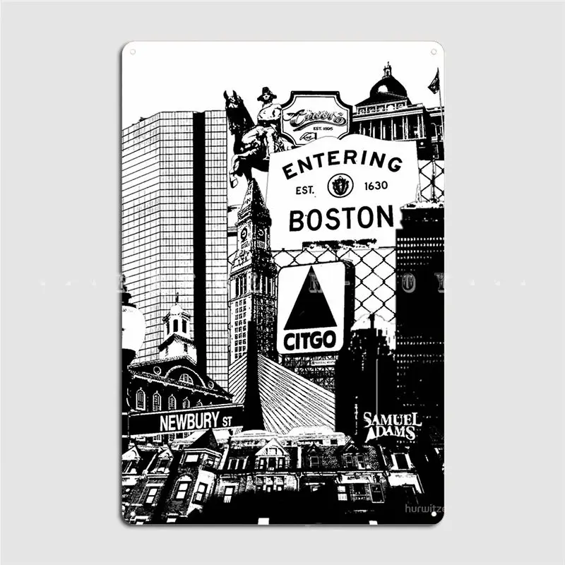 

Бостонские сцены и прицелы, коллаж, металлический знак, индивидуальная пещера, паб, кинотеатр, гостиная, жестяные пластинки Sign, постер