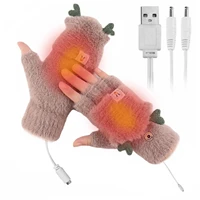 heating gloves electric double sided heated mitts coldproof warm fingerless mittens with finger cots winter knitted clamshell