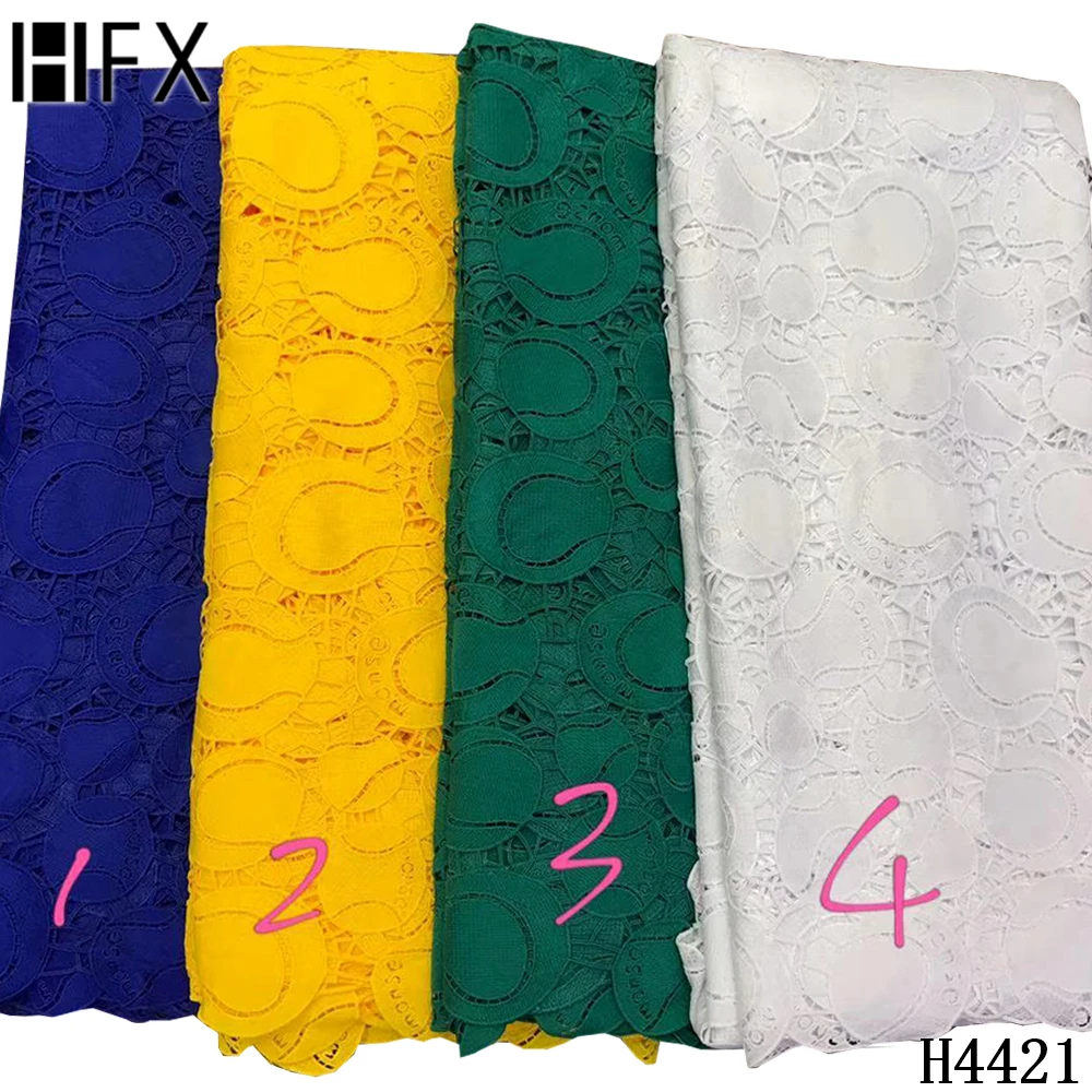 

HFX Green Guipure Cotton Lace Fabric 2021 dentelle africain French Cord Lace Nigerian Lace Fabrics For Wedding Party Dress F4421