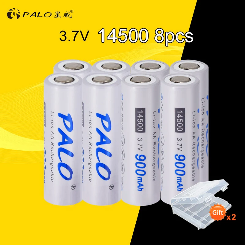 PALO 1-16 шт 14500 900mAh 3,7 V литий-ионные аккумуляторы AA батарея литиевая батарея для светодиодных фонарей налобный фонарь мышь - Цвет: 8pcs