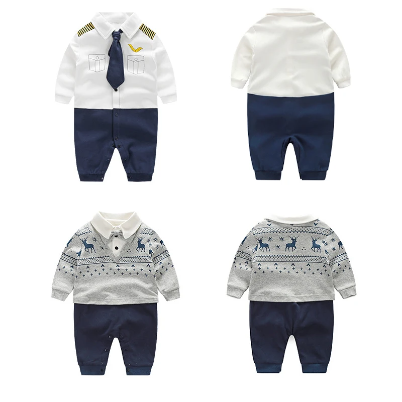 YiErYing Newborn Clothes 2018 Fashion Spring Autumn Party Bow Tie Gentleman Baby Boy Cotton Rompers Infant &ampToddler Jumpsuits |