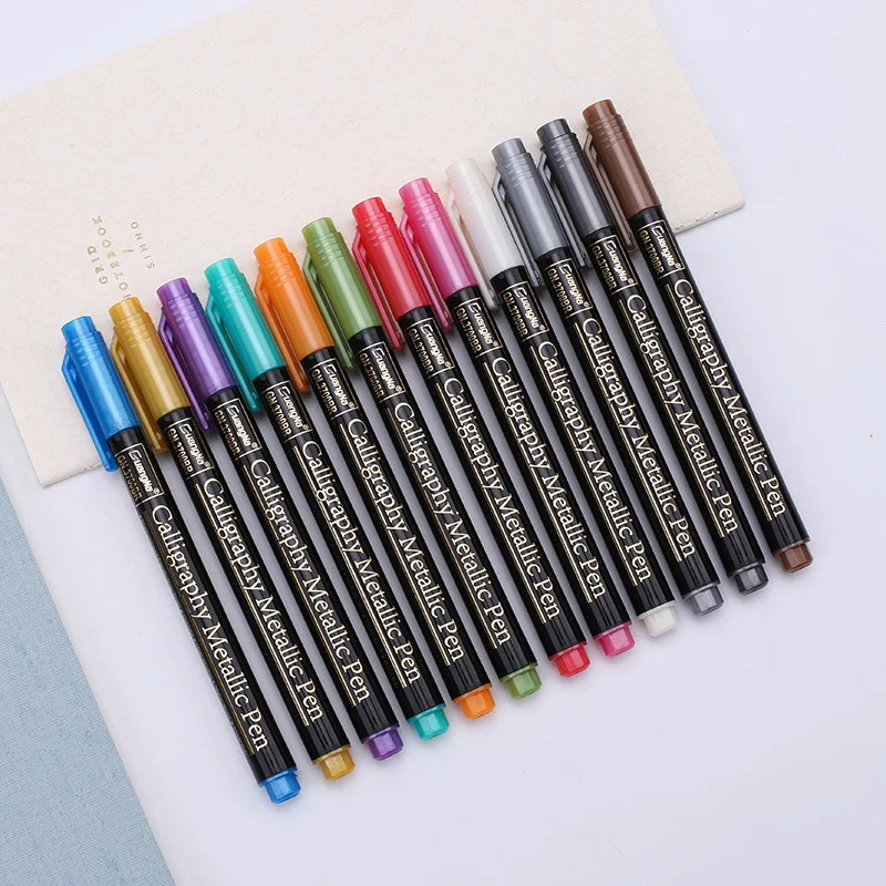 

12 Color Soft Hair Color Pen DIY Album Graffiti Pen Black Cardboard Pen Color Pen Oil Pen Drawing Stationery School Supplies