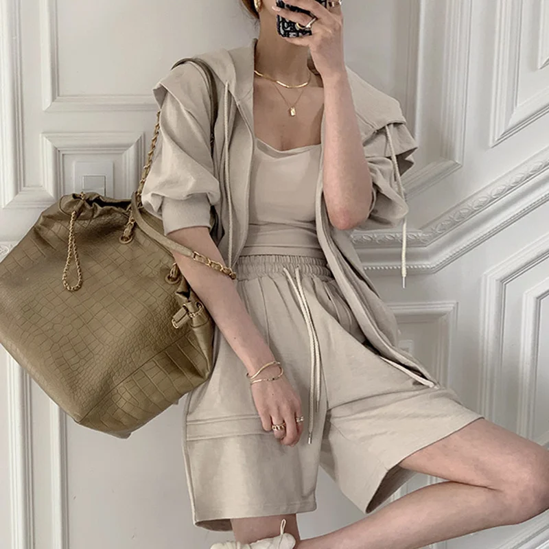 Корейский шикарный простой пиджак с капюшоном свободная куртка коротким рукавом