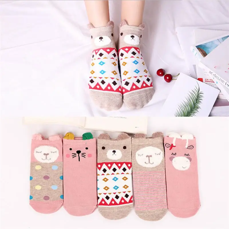 5 парт/лот Harajuku носки с ушками животных женские хлопковые короткие для девушек до