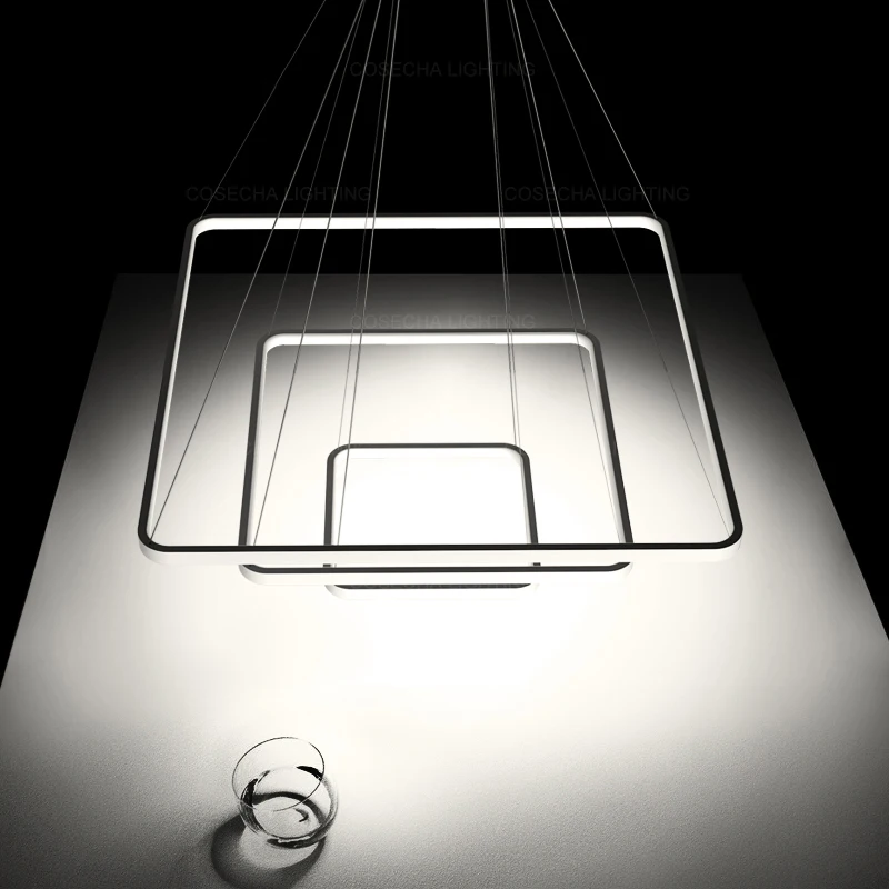 Pаспродажа Квадратный светодиодный подвесной светильник, современный потолочный светильник с дистанционным управлением для фойе, гостиной, креативн...