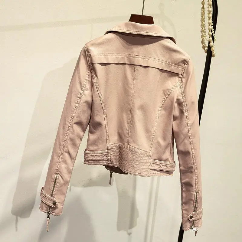 Модная свободная Короткая кожаная куртка для женщин весна-осень 2019 Дамская из