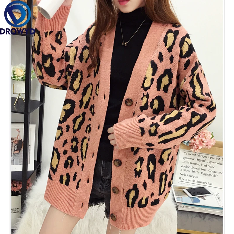 

2021 Autumn and Winter New Leopard Print Loose Cardigan Korean Version of All-match Sweater Coat Single-breasted Sweater Women