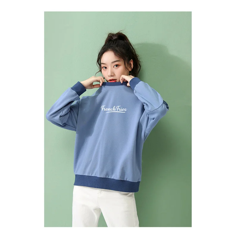 

Осень 2020 женский хлопковый свитшот с круглым вырезом и принтом свободная уличная одежда с длинным рукавом в Корейском стиле женская одежда