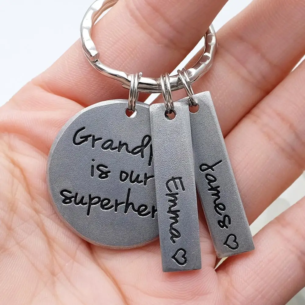 

Personalized Custom Hand Stamped Keychain Kids Names Gift for Grandpa Key Chain Grandfather Key Ring Father's Day Gift