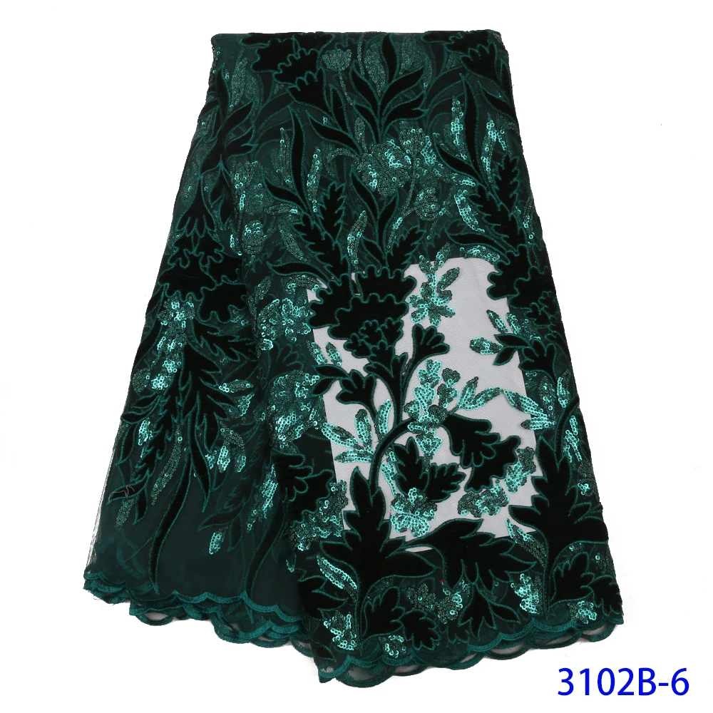 Темно зеленая новейшая бархатная кружевная ткань с блестками французская