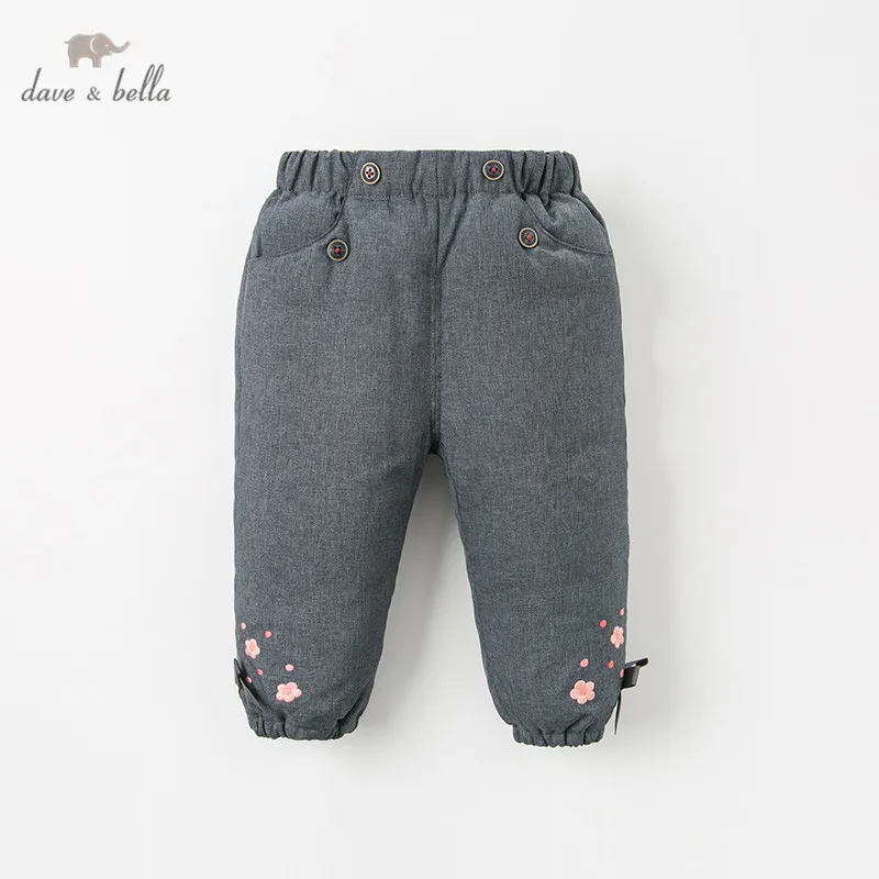 DB12587 dave bella зимние Пуховые штаны для девочек модные детские брюки с цветочным