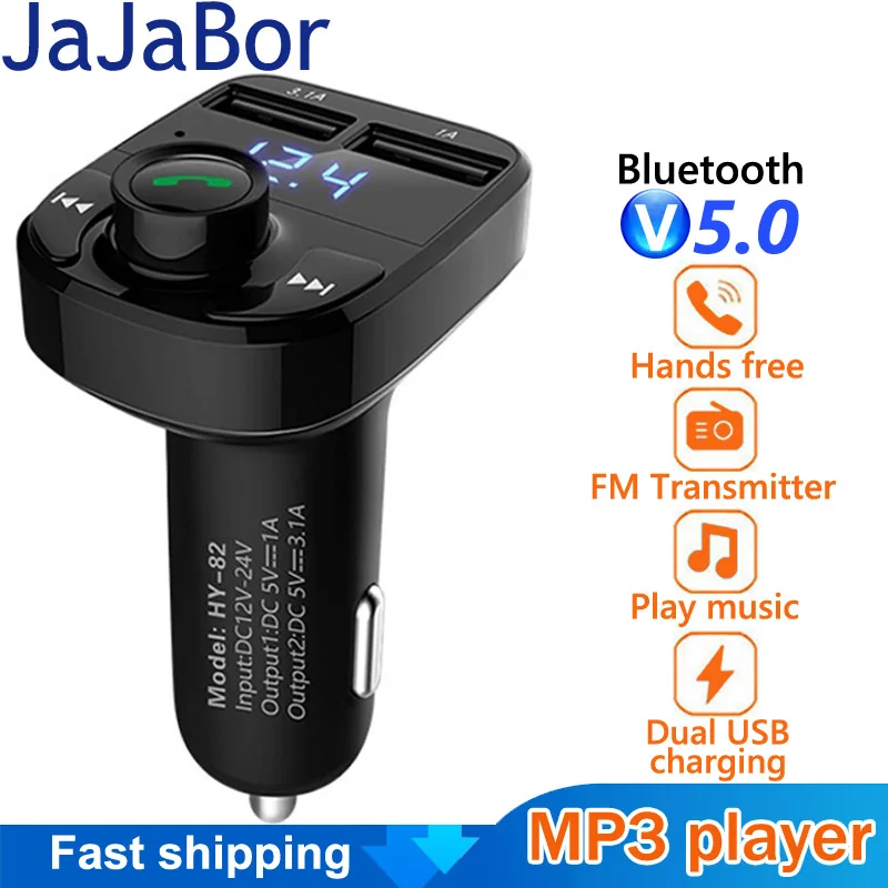 

JaJaBor Car MP3 Audio Player Bluetooth 5.0 Car Kit FM Transmitter Handsfree Calling 5V 4.1A Dual USB Car Charger Phone Charger