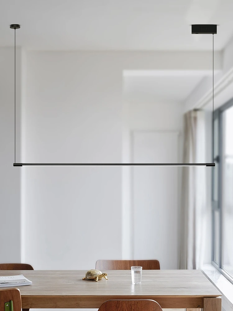 

Modern Minimalist Restaurant Chandelier Black Strip Design Commercial Office Home Living Room Bedroom Bar Decoration LED Lamp