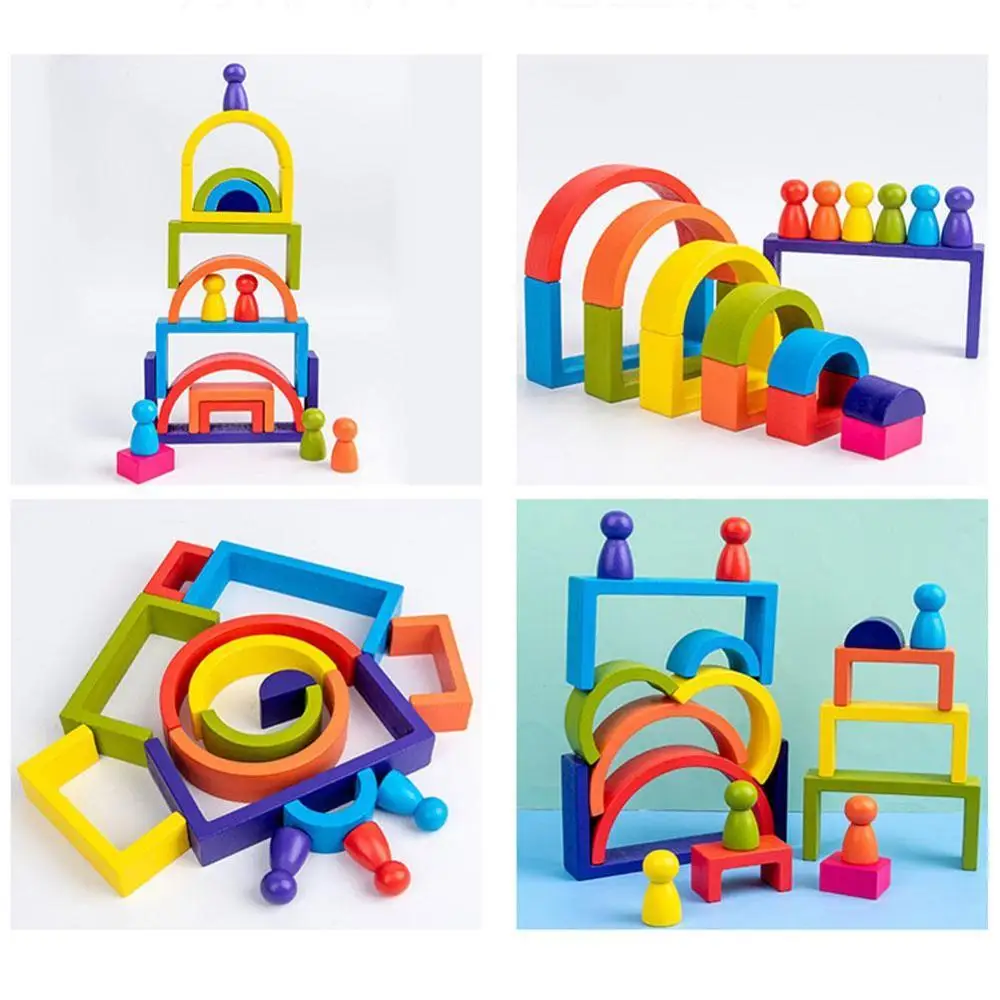 

New Rainbow Wooden Baby Toys Montessori Creative Rainbow Building Blocks Wood Game Early Educational Toys for Kids