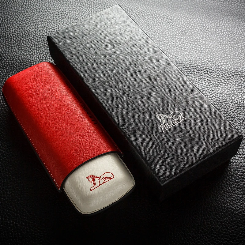 

LUBINSKI Genuine Leather 2 Tube Cigar Cigarette Holder Case Travel Portable Humidor Tobacco Storage Tool W/Gift Box For Cohiba