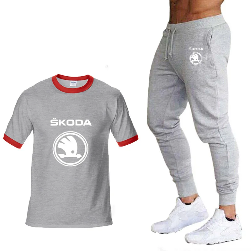 

Unisex 2020 New Fashion Summer Men T Shirts Skoda Car Logo Print Casual Cotton Men's T-shirt+shorts suit 2pcs
