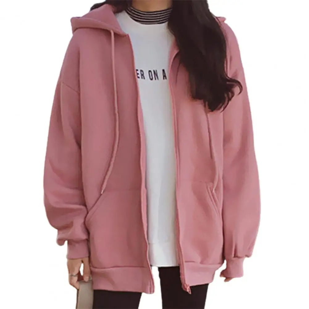 

Thin Texture Women Hoodie Solid Color Solid Color Drawstring Hooded Coat for Winter