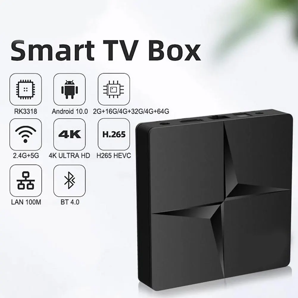 

Android 10.0 Quad-Core TV BOX 4K Smart Media Player 4GB RAM 32GB ROM M96 Set Top Box BT4.0 2.4G 5G Wifi HDMI2.0 100M 2GB 16GB