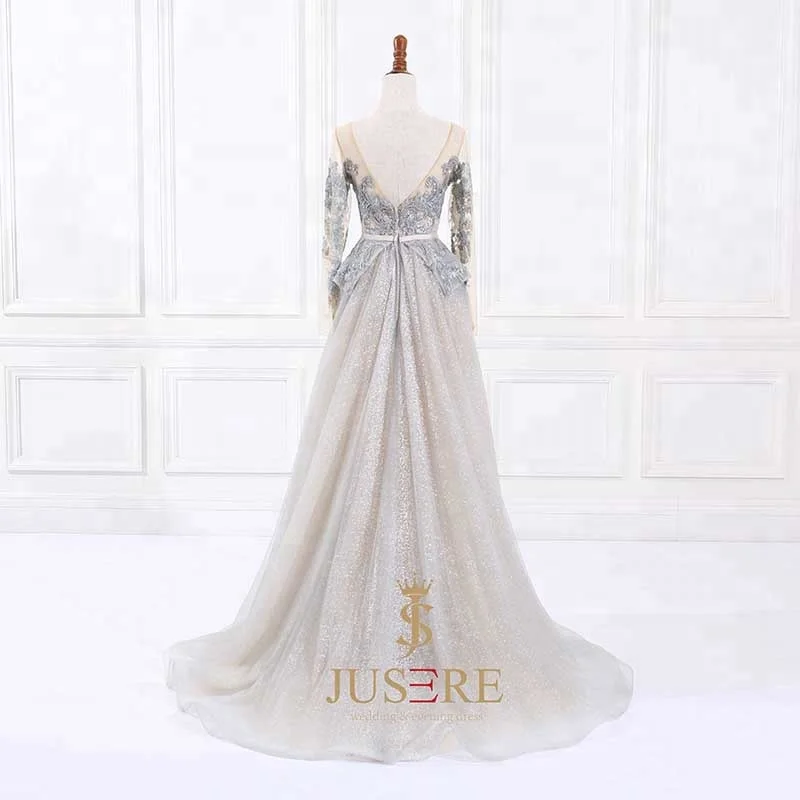 JUSERE Robe de soiree Long Sleeves Evening Dresses red carpet dress Formal GownsA-line beaded grey party dress
