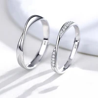 fashion simple opening crystal ring minimalist silver color zircon adjustable ring for men women couple engagement jewelry
