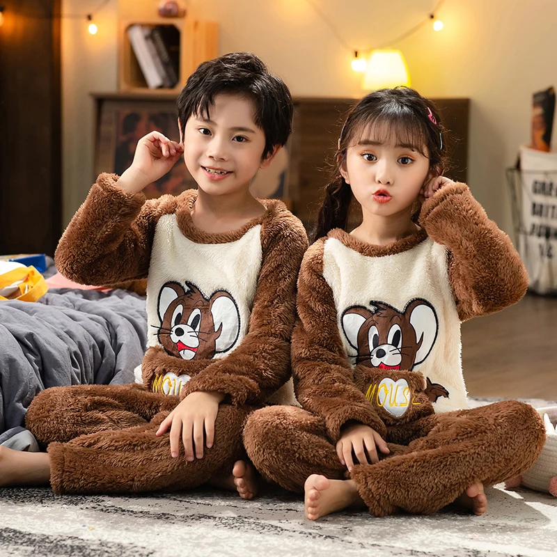 

Kids Pajamas Boys Girls Pajama Set Animal Cartoon Children Sleepwear Winter Warm Pyjamas Kids plush Homewear Night Suit