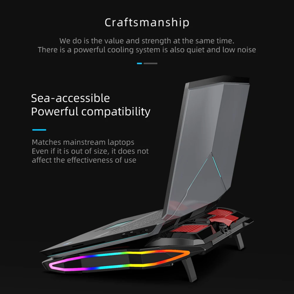 

2021 New RGB Gaming Laptop Cooler Adjustable Notebook Cooler Stand 3000 RPM Powerful Air Flow Cooling Pad For 12-18 inch Laptop