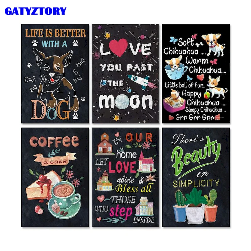 

Gatyztory DIY 40x50cm Painting By Numbers For Adults Text Blackboard Canvas Oil Painting Frame Handpainted Kits Home Decors Artw