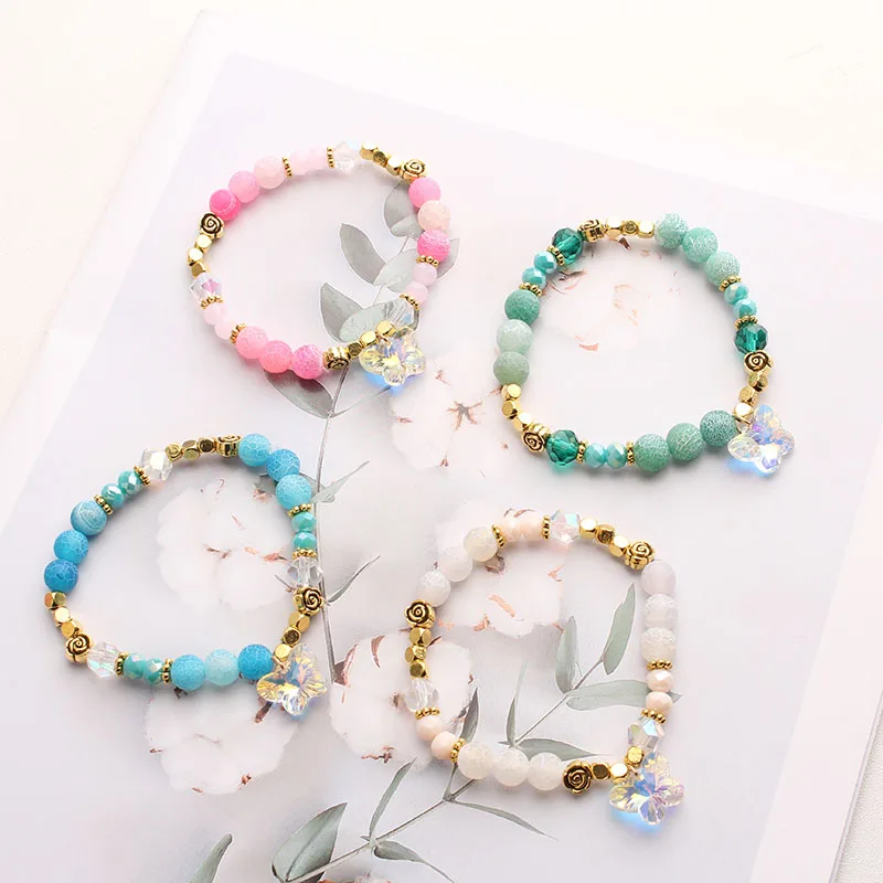 

Korean style fashion elastic bead bracelet for women crystal butterfly pendant female jewelry for women friendship bracelet gift