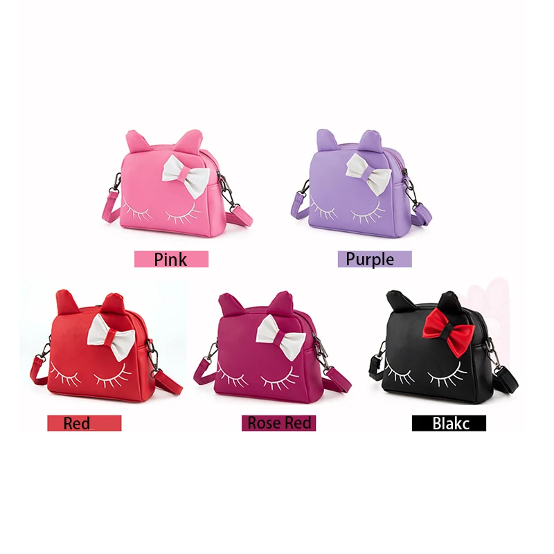 Fashion PU Leather Cat Children's Backpack Grils Messenger Bag Kindergarten School Bag Cartoon Backpack For Kids