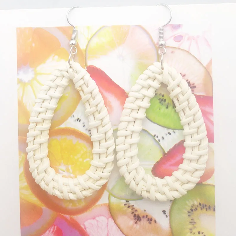 Ear hook 11 Bohemia Wicker Rattan Knit Earrings Ethnic Wood Bamboo Weaving Geometric Circle Statement Drop Earrings for Women Jewelry - Окраска металла: Ear hook 11