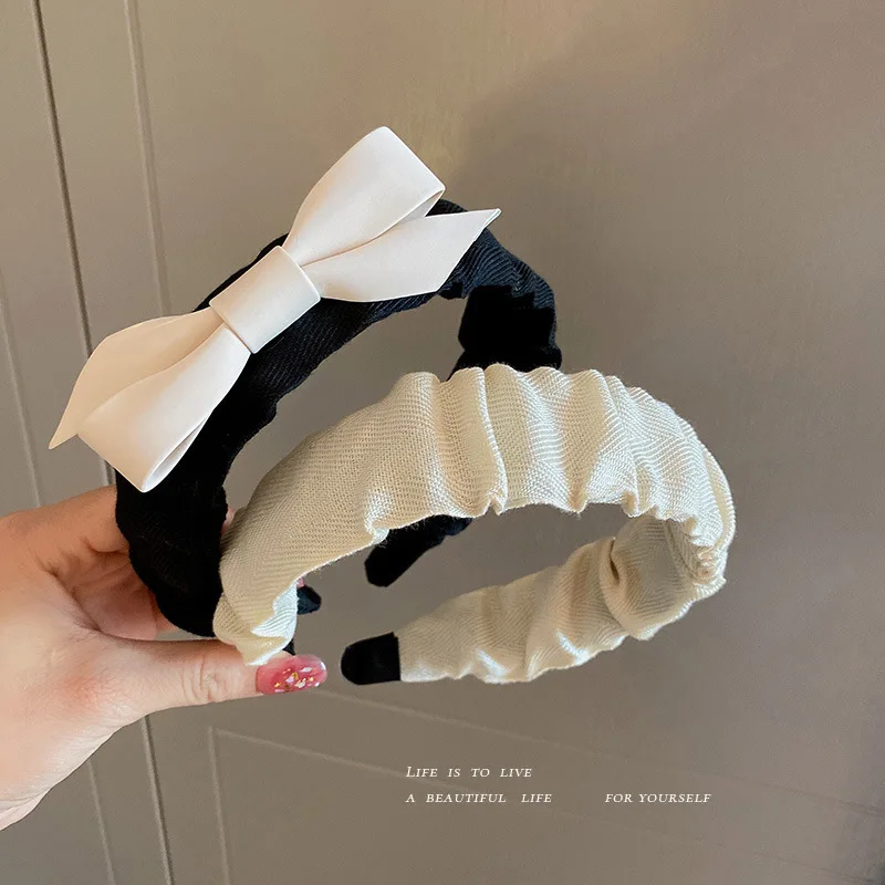 

Korean Ins Style Sweet And Versatile Lady Temperament Bow Flannelette Hair Hoop Pleated Ornament Headband
