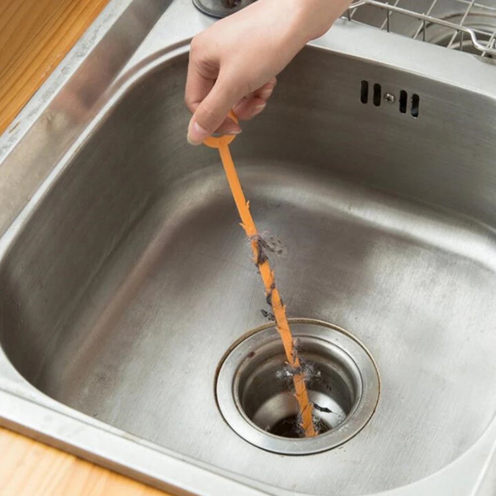 

Drain Clog Remover Sticks Sewer Dredging Tool PP Kitchen Sink Cleaning Pipe Long Handle Bathtub Barbed Design Easy Hanging