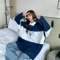 korea harajuku color matching polo shirt kawaii long sleeved t shirt sweater school clothes gothic aesthetic urban womens top
