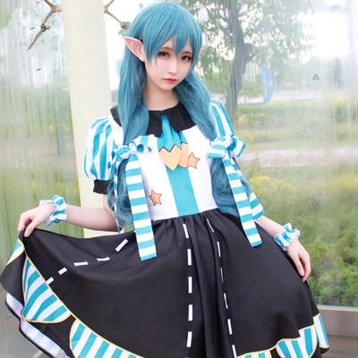 

Hight Quality Anime Aotu World Ray Sex Reversal Woman Cosplay Costume Dress + Hair Band + Bow Tie + Elf Ears + Wristlet