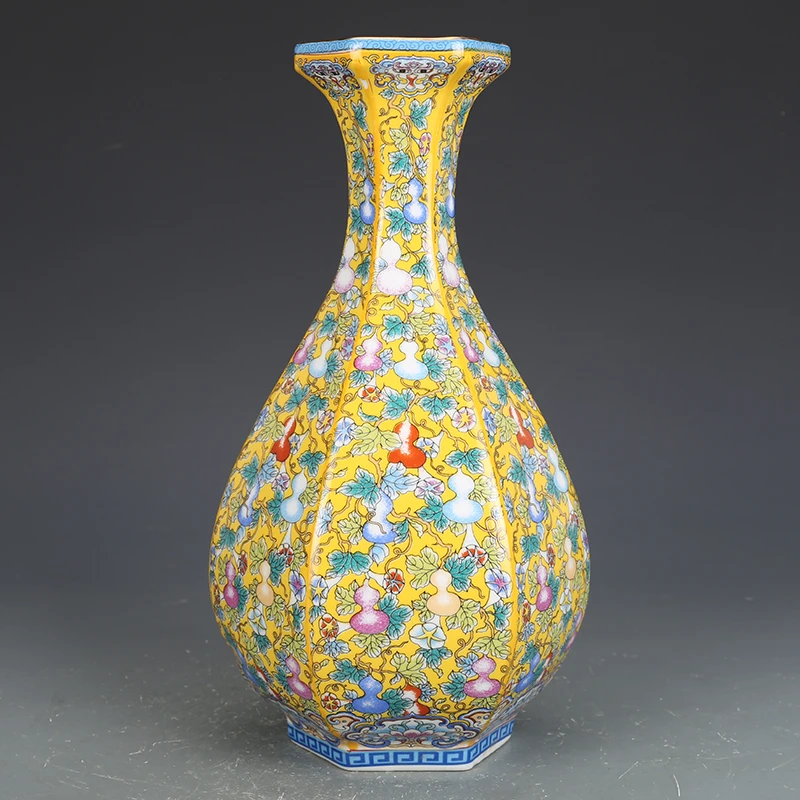 

Ceramic Ornaments Yongzheng Enamel Hexagonal Bottle Antique Porcelain Antique Antique Hallway Dried Flower Vase