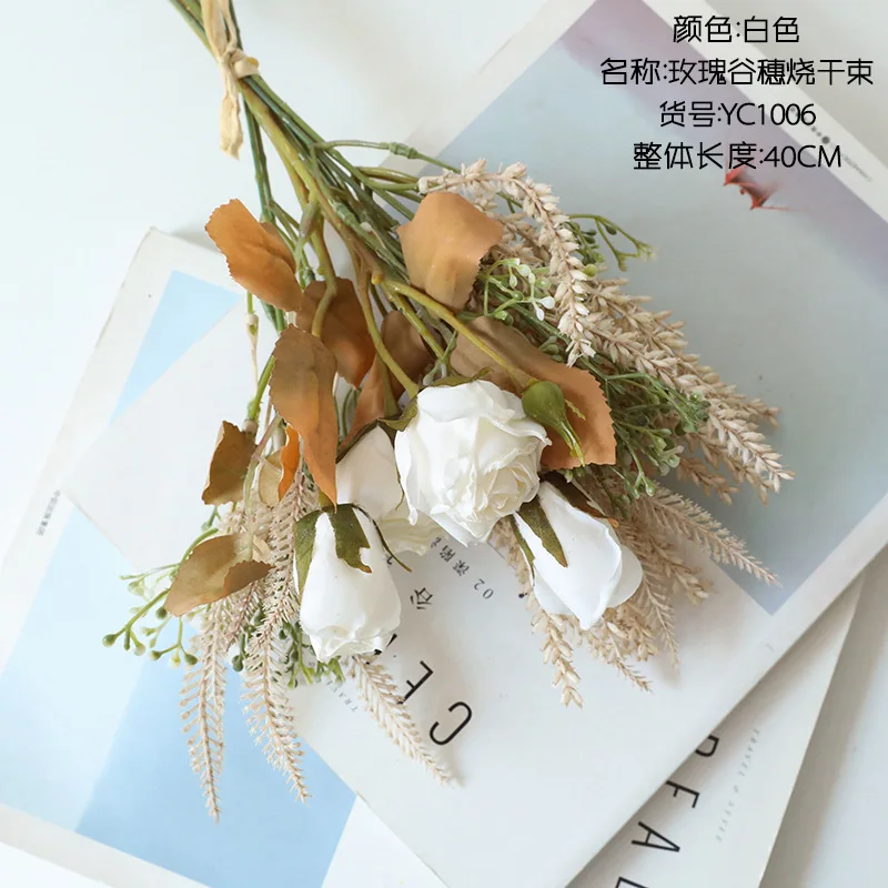 

Dried Bunch of Rose Grain cloth Rose Flower for Home Table Decoration Party Wedding Bride Hand Holding Bouquet Display Roses