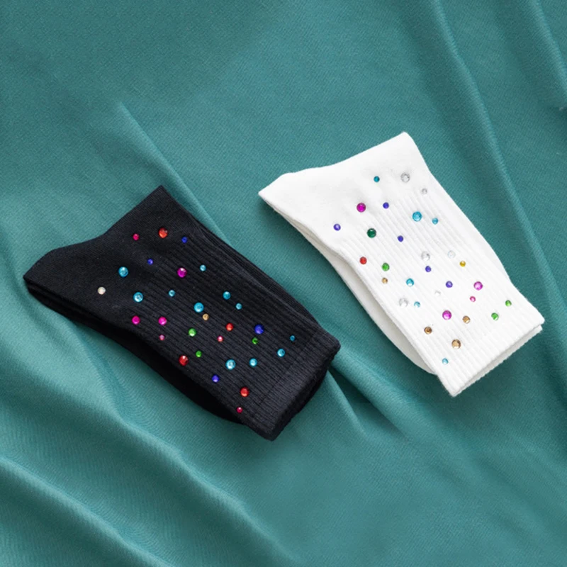 

1Pair Sparkling Rhinestone Women Socks Autumn&Winter Shiny Diamond Funny Socks Black White Socks Women Casual Cute Socks
