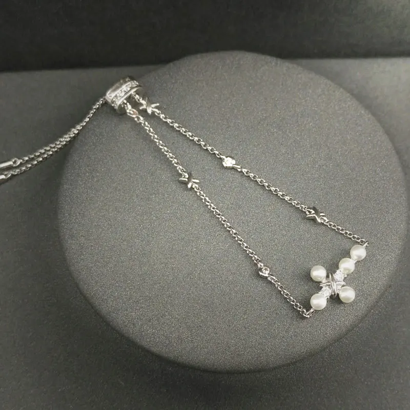 

S925 sterling silver September new product cross-shaped pearl adjustable bracelet for women fashion Bohemian style jewelr