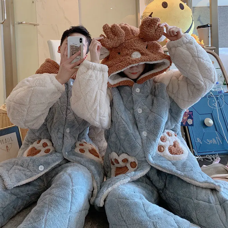 Couple's Pyjamas Triple Layer Cotton Warm Autumn Winter Set Pajamas for Women Robe Sets Pajama Set Women Pajamas Sleepwear Women