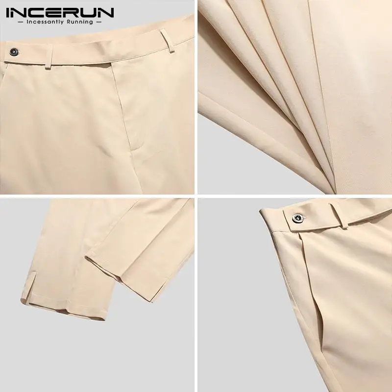 

Men Pants Button Solid Color Streetwear Casual Straight Trousers Men Joggers Pockets 2021 Korean Fashion Long Pants INCERUN 5XL