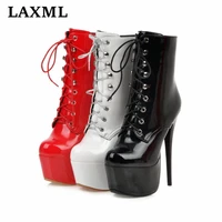 nightclub stage patent leather women boots new zipper sexy stiletto brand women boots fashion cross tied designer shoes woman